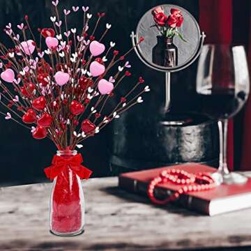 Shitailu Valentine’s Day Gifts, Artificial Red Berry Flower Stems Heart Shaped Berry Picks 4 Pcs for Valentine’s Day, Mother’s Day Chrismas, Wedding, Propose(NO VASE)