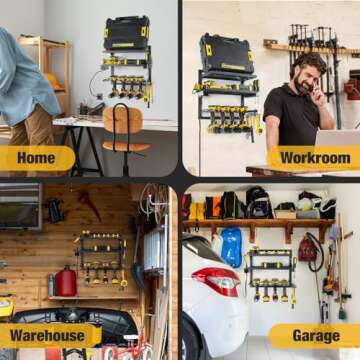COFIT Power Tool Organizer, Power Drill Tool Holder, Wall Mount Tool Storage Organizer, Adjustable Height Iron Tool Rack for Garage Organization and Workshop
