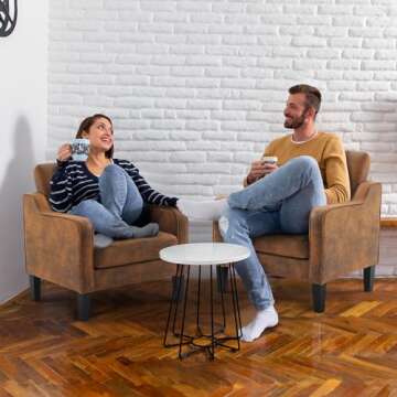 VINGLI Accent Chairs Set of 2 Living Room Chairs Rustic Reading Chair for Bedroom Scooped Arm Chair ...