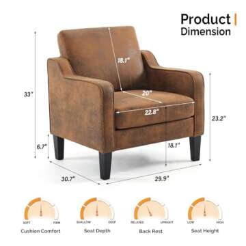 VINGLI Accent Chairs Set of 2 Living Room Chairs Rustic Reading Chair for Bedroom Scooped Arm Chair Mid Century Modern Accent Chairs Upholstered Comfy Chair for Apartment, Waiting Room