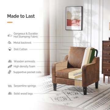 VINGLI Accent Chairs Set of 2 Living Room Chairs Rustic Reading Chair for Bedroom Scooped Arm Chair Mid Century Modern Accent Chairs Upholstered Comfy Chair for Apartment, Waiting Room