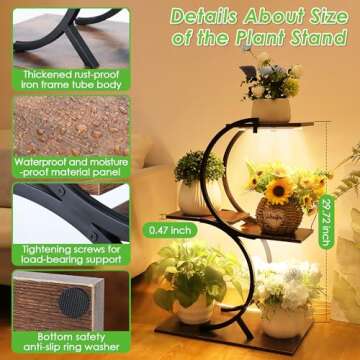 Dreyoo Plant Stand with Grow Light, 3 Tiered Plant Shelf with Grow Light, S Shaped Plant Stand Indoor with Grow Lights Small, Metal Plant Stand Flower Holder for Living Room, Bedroom, Patio (Black)