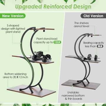 Dreyoo Plant Stand with Grow Light, 3 Tiered Plant Shelf with Grow Light, S Shaped Plant Stand Indoor with Grow Lights Small, Metal Plant Stand Flower Holder for Living Room, Bedroom, Patio (Black)