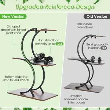 Dreyoo Plant Stand with Grow Light, 3 Tiered Plant Shelf with Grow Light, S Shaped Plant Stand Indoor with Grow Lights Small, Metal Plant Stand Flower Holder for Living Room, Bedroom, Patio (Black)