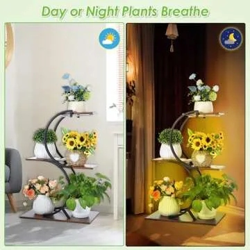 Dreyoo Plant Stand with Grow Light, 3 Tiered Plant Shelf with Grow Light, S Shaped Plant Stand Indoor with Grow Lights Small, Metal Plant Stand Flower Holder for Living Room, Bedroom, Patio (Black)
