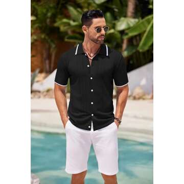 COOFANDY Men's Short Sleeve Knit Polo Shirt for Summer