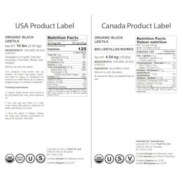 Food to Live Organic Black Lentils for Delicious Meals