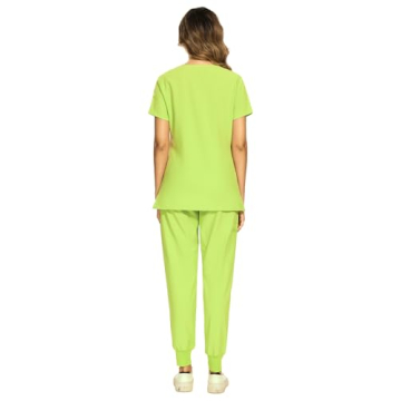 COZYFIT Scrubs for Women Set - Stretch V-Neck Scrub Top & Jogger Pant with 8 Pockets, Yoga Waistband, Anti Wrinkle, Slim Fit Women Scrubs - Apple Green, XS, Tall