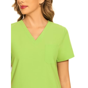 COZYFIT Scrubs for Women Set - Stretch V-Neck Scrub Top & Jogger Pant with 8 Pockets, Yoga Waistband, Anti Wrinkle, Slim Fit Women Scrubs - Apple Green, XS, Tall