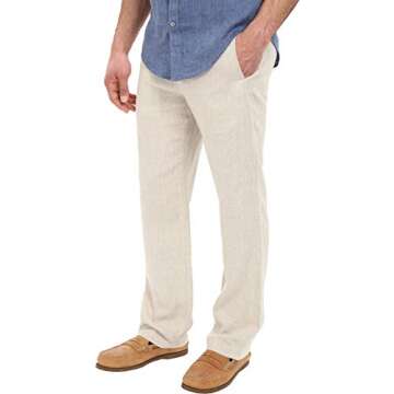 Perry Ellis Men's 100% Linen Drawstring Casual Pants for Men - Lightweight Comfort in Extended Sizes