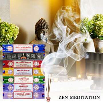 Satya Incense Gift Set Nag Champa, Super hit, Dragon's Blood, Sandalwood, Patchouli, Lavender, Positive Vibes, 15 g