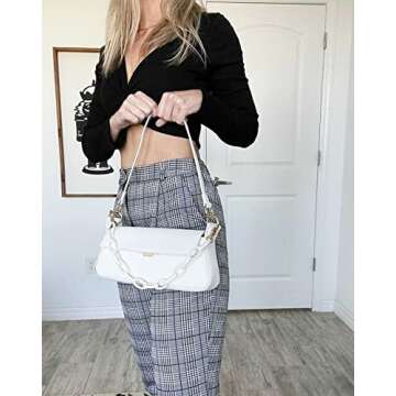 GRACE KARIN Women Shoulder Bag Crossbody Removable Strap Leather White Chain Handbags Medium