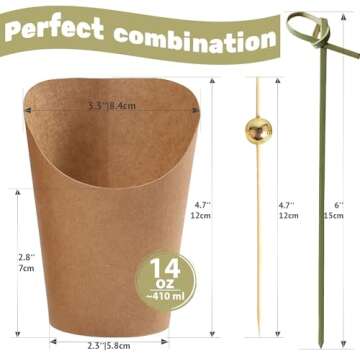 CUSINIUM 50pk 14oz Kraft Charcuterie Cups with 200 Sticks - Perfect for Appetizers and Snacks!