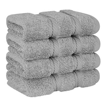 American Soft Linen Luxury Washcloths for Bathroom, 100% Cotton 4 Piece Turkish Wash Cloth Set, 13x13 in Soft Rags for Body and Face, Light Grey Washcloths