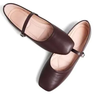 TN TANGNEST Women's Mary Jane Shoes Ballet Flats for Women Comfortable Round Toe Slip On Flats Ankle Strap Flats Coffee 40(7.5)