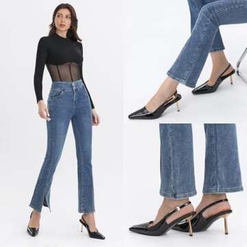 iiimmu Black Stiletto Heels Closed Toe 3.5 in High Heels Pumps Square Toe Slingback Heels for Women Evening Dress Shoes, Size 8