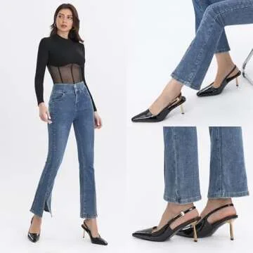 iiimmu Black Stiletto Heels Closed Toe 3.5 in High Heels Pumps Square Toe Slingback Heels for Women Evening Dress Shoes, Size 8