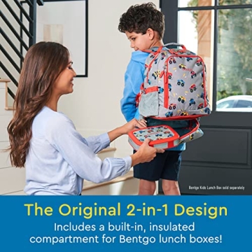 Bentgo Kids 2-in-1 Backpack & Insulated Lunch Bag - Durable 16” Backpack & Lunch Container in Unique Prints for School & Travel - Water Resistant, Padded & Large Compartments (Trucks)