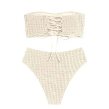 ZAFUL Women's Textured Bandeau Bikini 2 Pieces Bathing Suit - Perfect for Summer Fun