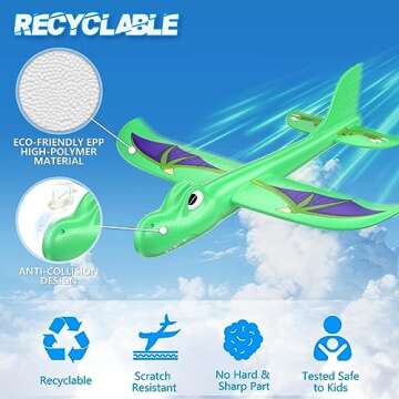 FRONTSUN 3 Pack Dinosaur Airplane Launcher Toys, 2 Flight Modes Kids Outdoor Flying Toys Airplanes F...