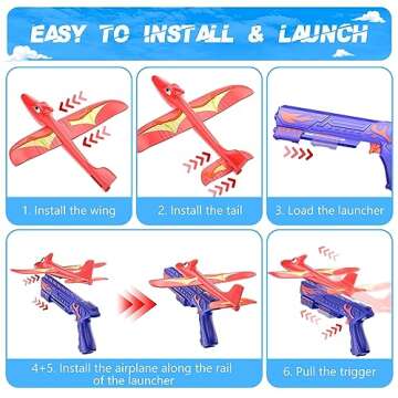 FRONTSUN 3 Pack Dinosaur Airplane Launcher Toys, 2 Flight Modes Kids Outdoor Flying Toys Airplanes Foam Glider Catapult Planes, Birthday Gifts for Boys Girls 3 4 5 6 7 8 9 10 11 12 Year Old