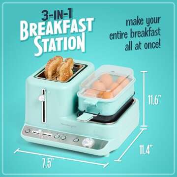 Nostalgia Classic Retro 3-in-1 Breakfast Station - Includes Egg and Veggie Steamer, Non-Stick Griddl...