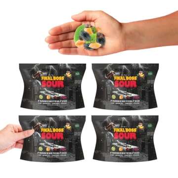 Final Boss Sour, Frankenstein Food, Extremely Sour Candy (3.5 Ounce Bags, 4 Bags Total) - Real Fruit, Extremely Sour Candy, No Artificial Ingredients