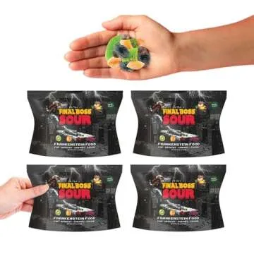 Final Boss Sour, Frankenstein Food, Extremely Sour Candy (3.5 Ounce Bags, 4 Bags Total) - Real Fruit, Extremely Sour Candy, No Artificial Ingredients