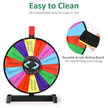 WinSpin 12" Color Prize Wheel Tabletop 14 Slots Heavy Duty Editable Spinning Wheel for Fortune Spinning Game Carnival & Tradeshow, Classic Series