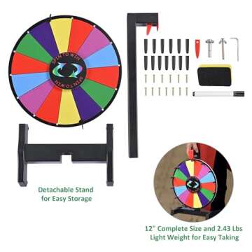 WinSpin 12" Color Prize Wheel Tabletop 14 Slots Heavy Duty Editable Spinning Wheel for Fortune Spinning Game Carnival & Tradeshow, Classic Series