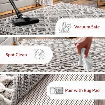 nuLOOM 5x8 Ansley Moroccan Tassel Area Rug, Grey, High-Low Textured Bohemian Design, Plush High Pile...