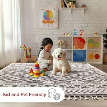 nuLOOM 5x8 Ansley Moroccan Tassel Area Rug, Grey, High-Low Textured Bohemian Design, Plush High Pile, Stain Resistant, For Bedroom, Living Room, Hallway, Entryway