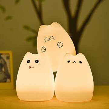 SCOPOW Night Lights for Kids Room Squishy Cat Lamp for Desk Decor, Kawaii Anime Silicon Light Up for Toddler Baby Girls, Cute Cat Themed Gifts for Cat Lovers