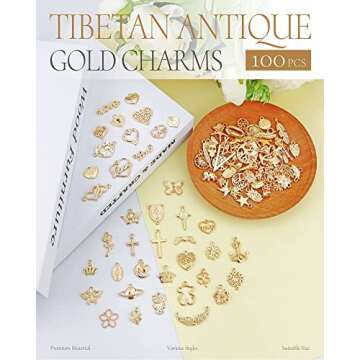 YETOOME 100 Pcs Wholesale Bulk Lots Jewelry Making Charms, Mixed Golden KC Gold Alloy Charms Pendants for Necklace Bracelet Jewelry Making and Crafting supplies