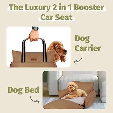 Sabachki Dog Bed Car Seat | Waterproof Dog Booster Seat for Car | Easy to Carry Dog Bed with Handles for Small and Medium Dogs Up to 30 Lbs | Pet Dogs Carrier Travel Bed with Storage Pockets (Mocha)