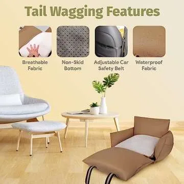 Sabachki Dog Bed Car Seat | Waterproof Dog Booster Seat for Car | Easy to Carry Dog Bed with Handles for Small and Medium Dogs Up to 30 Lbs | Pet Dogs Carrier Travel Bed with Storage Pockets (Mocha)