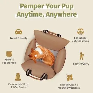 Sabachki Dog Bed Car Seat | Waterproof Dog Booster Seat for Car | Easy to Carry Dog Bed with Handles for Small and Medium Dogs Up to 30 Lbs | Pet Dogs Carrier Travel Bed with Storage Pockets (Mocha)