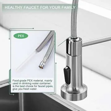WEWE Kitchen Faucets, Brushed Nickel Kitchen Faucet with Pull Down Sprayer, Industrial Spring Single Handle Stainless Steel Kitchen Sink Faucet with Deck Plate, 1 Hole or 3 Hole for Laundry Rv