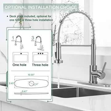 WEWE Kitchen Faucets, Brushed Nickel Kitchen Faucet with Pull Down Sprayer, Industrial Spring Single Handle Stainless Steel Kitchen Sink Faucet with Deck Plate, 1 Hole or 3 Hole for Laundry Rv
