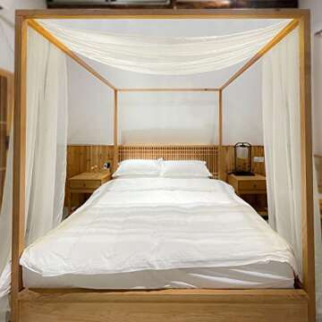 Linentalks Ivory Canopy Bed Curtains for King & California King Bed, Cream Sheer Bed Canopy Scarf, S...