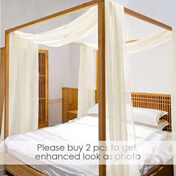 Linentalks Ivory Canopy Bed Curtains for King & California King Bed, Cream Sheer Bed Canopy Scarf, Sheer Scarf Valance Canopy Bed Drapes, Four Post Bed Canopy Drapes, Canopy Bed Scarf 1 PC 52" X 256"