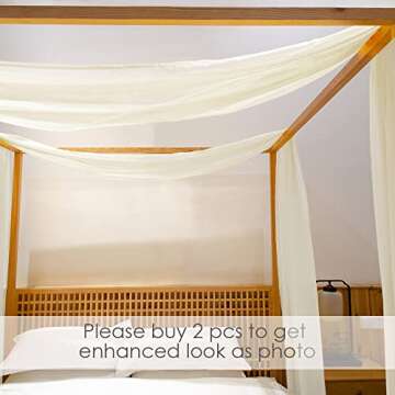 Linentalks Ivory Canopy Bed Curtains for King & California King Bed, Cream Sheer Bed Canopy Scarf, Sheer Scarf Valance Canopy Bed Drapes, Four Post Bed Canopy Drapes, Canopy Bed Scarf 1 PC 52" X 256"