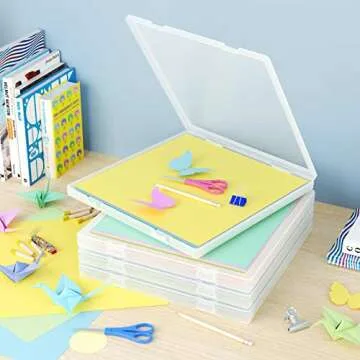 Denkee 12 x 12 Paper Storage, 4 Pack Scrapbook Paper Organizer Storage, Craft Organizers and Storage, Portable S torage Containers for Board Game, Craft, Art Supplies