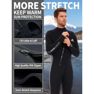 Owntop 5mm Wetsuit for Men - Long Sleeve Full Diving Suits Stretch One Piece Dive Skin UPF50+ Thermal Neoprene Swimwear Ideal for Scuba Surfing Snorkeling, Gray 3XL