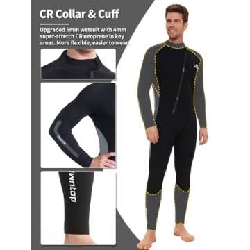 Owntop 5mm Wetsuit for Men - Long Sleeve Full Diving Suits Stretch One Piece Dive Skin UPF50+ Thermal Neoprene Swimwear Ideal for Scuba Surfing Snorkeling, Gray 3XL