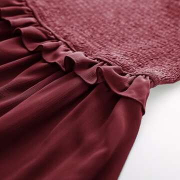 Women Off Shoulder Summer Dress Short Sleeve Tiered Flowy Long Dress with Pockets Brick Red M