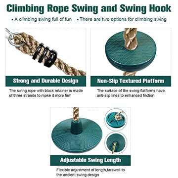 Newtion Kids Tree Swing Climbing Rope with Foot Hold Platforms,Outdoor&Indoor Swings and Accessories - Rope Swing,Green With swing clasp fittings