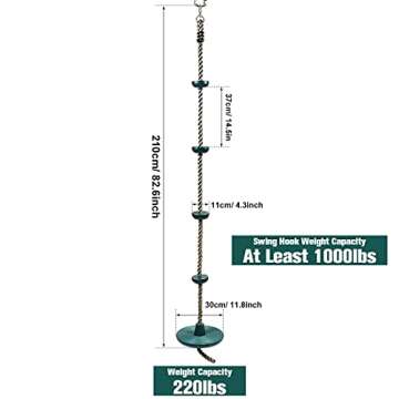 Newtion Kids Tree Swing Climbing Rope with Foot Hold Platforms,Outdoor&Indoor Swings and Accessories - Rope Swing,Green With swing clasp fittings
