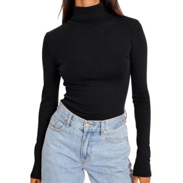 Trendy Queen Mock Turtleneck Long Sleeve Shirt for Women - Cozy Basic Layering Top in Elegant Design
