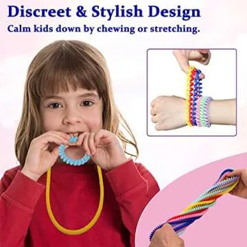 Stretchy Coil Chew Necklaces and Bracelets for Sensory Kids, 16 Pack Teething Bracelets Necklace for Boys and Girls with Autism ADHD SPD, Fidget Toys for Autistic Children Reduce Biting and Anxiety